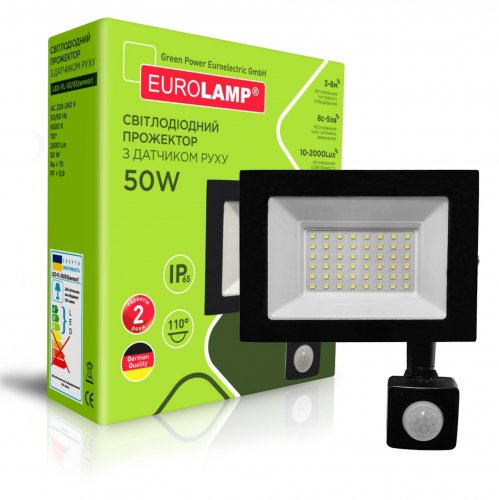 LED прожектор Eurolamp с датчиком движения LED SMD 50W 6500К IP65 черный LED-FL-50/65(sensor)