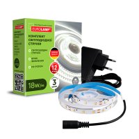 LED лента Eurolamp SMD2835 60шт/м 18W/м IP20 12V 4000K с адаптером LED/SET-3M/4000K