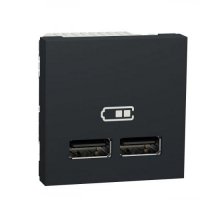 Розетка USB, 2-местная, 5 В / 2100 мА, Schneider Unica New NU341854 антрацит