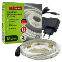 LED лента Eurolamp SMD2835 60шт/м 18W/м IP20 12V 4000K с адаптером LED/SET-3M/4000K
