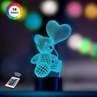 3D светильник "Мишка с шариком" с пультом+адаптер+батарейки (3ААА) 3DTL-0011