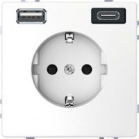 Розетка з/к (16А) та USB A+C (3A) Merten D-Life, Білий лотос MTN2367-6035