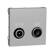 Розетка R-TV/SAT, проходная, 2-мод., Schneider Unica New NU345630 алюминий