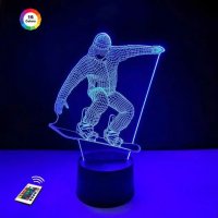 3D светильник "Сноубордист" с пультом+адаптер+батарейки (3ААА) 9032