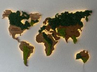 Деревянная карта Мира с LED подсветкой, гравировкой и мхом 100х60 см xs-1000-600pgm