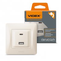 Розетка Videx Binera USB-A + USB-C PD20W двойная кремовая VF-BNCHRUC20-CR