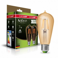 Мультипак Eurolamp "1+1" LED лампа филамент (filament) ST64 7W E27 2700K (deco) MLP-LED-ST64-07273(Amber)