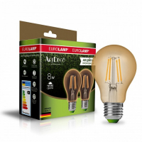 Мультипак Eurolamp "1+1" LED лампа филамент (filament) A60 8W E27 2700K (deco) MLP-LED-A60-08273(Amber)new