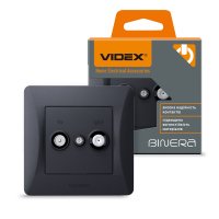 Розетка Videx Binera чорний графіт TV + SAT кінцева VF-BNSK2TVSATE-BG