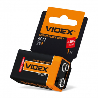 Батарейки солевые Videx 6F22/9V (Крона) 1шт упак SHRINK CARD 6F22-9V-SC