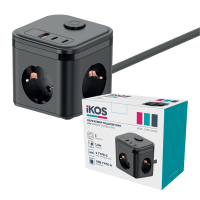 Сетевой фильтр-удлинитель IKOS С33S-СUPD 20W 3 розетки/1USBType-/2Type-C 1.4м black 0027-CES