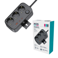 Сетевой фильтр-удлинитель IKOS F33S-СUPD 20W 3 розетки/1USBType-/2Type-C 1.4м black 0026-CES