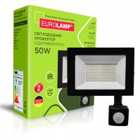 Світлодіодний прожектор Eurolamp з датчиком руху LED SMD 50W 6500К IP65 чорний LED-FL-50/65(sensor)