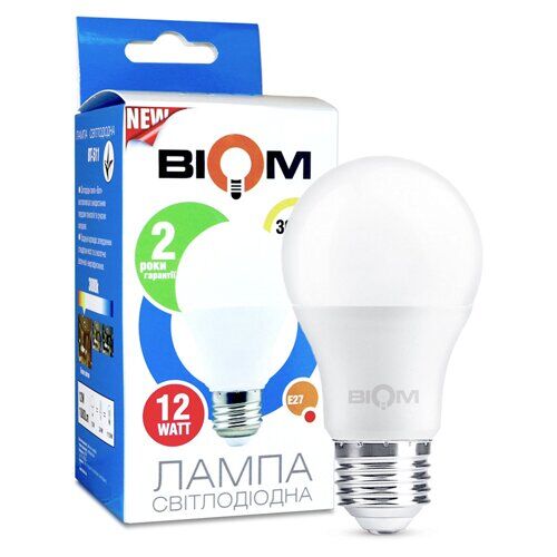 Світлодіодна лампа Biom А60 12W E27 3000K BT-511 1431