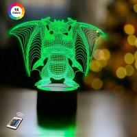 3D светильник "Дракон 3" с пультом+адаптер+батарейки (3ААА) 656нак