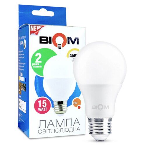 Світлодіодна лампа Biom А65 15W E27 4500K BT-516