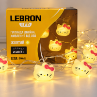 Led гирлянда Lebron L-CL-3653 линейная Hello Kitty 25LED 5м IP20 USB желтый 15-18-38