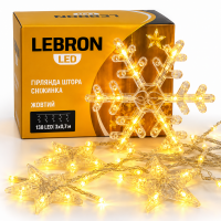 LED гирлянда Lebron штора 3x0,7м снежинка 138LED 220В желтая 15-18-95