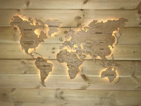 Деревянная карта Мира с LED подсветкой и гравировкой 150х90 см бежевая 6465412