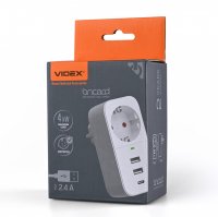 Сетевой адаптер Videx ONCORD 16А одинарный 2USB+USB-C с заземлением VF-AD1G2U1C-W