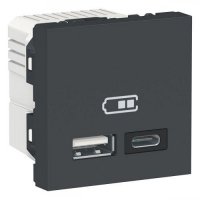 Двойная USB розетка A+C Schneider Unica New, NU301854, антрацит
