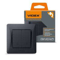 Вимикач Videx Binera чорний графіт 2кл прохідний VF-BNSW2P-BG