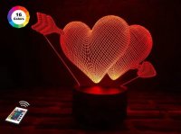 3D светильник "Два сердца со стрелой" с пультом+адаптер+батарейки (3ААА) 01-021