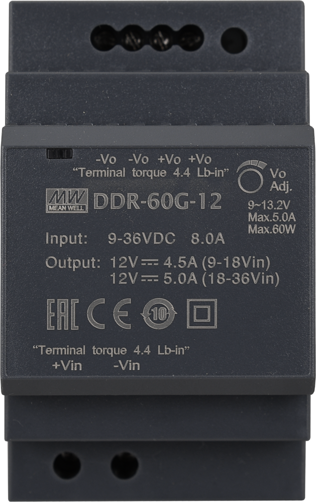 Изолированный DC/DC-преобразователь Mean Well на DIN-рейку 60W 5A 12V DDR-60G-12