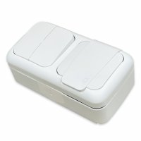 Выключатель двухклавишный и розетка с заземлением наружная Viko Palmiye 90555482