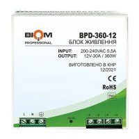 Блок питания Biom на DIN-рейку TH35/ЕС35 360W 30A 12V IP20 BPD-360-12 21774
