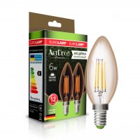 Мультипак Eurolamp "1+1" LED лампа филамент CL 6W E14 3000K (deco) MLP-LED-CL-06143(Amber)