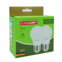 Мультипак "1+1" LED лампа Eurolamp A60 7W E27 3000K MLP-LED-A60-07272(E)