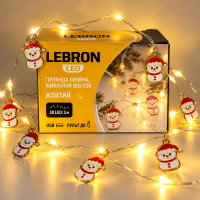 Led гирлянда Lebron L-CL-2028 линейная Металлические снеговики 30LED 3м IP20 USB пульт ДУ желтый 15-18-16