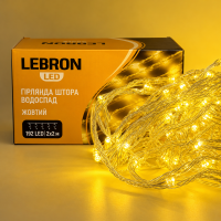LED гирлянда Lebron штора водопад 2x2м 192LED 220В желтая 15-18-85