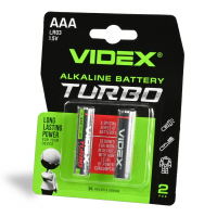 Батарейки лужні Videx LR03/AAA Turbo  BLISTER блістер 2шт. LR03T/AAA 2B