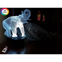 3D светильник "Слон" с пультом+адаптер+батарейки (3ААА) 02-029