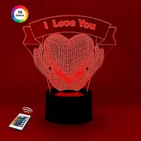 3D cветильник "I LOVE YOU" с пультом+адаптер+батарейки (3ААА)