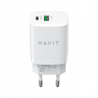 Мережевий зарядний пристрій HAVIT GaN 30W USB+USB-C HV-UC30, white