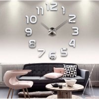 Большие 3D часы Арабские цифры Silver