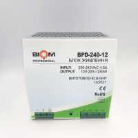 Блок живлення Biom на DIN-рейку TH35/ЕС35 240W 20A 12V IP20 BPD-240-12 21773