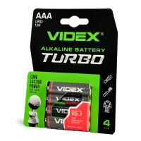 Батарейки лужні Videx LR03/AAA Turbo  BLISTER блістер 4 шт. LR03T/AAA 4B