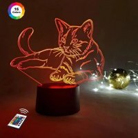 3D светильник "Кошечка 3" с пультом+адаптер+батарейки (3ААА) 7854РР-3D