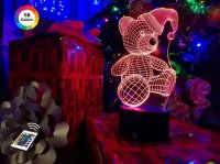 3D светильник "Мишка (новогодний)" с пультом+адаптер+батарейки (3ААА) 02-0146