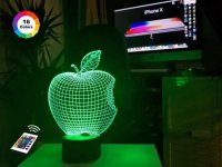 3D світильник "Apple" з пультом+адаптер+батарейки (3ААА) 03-002