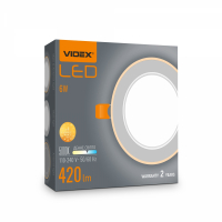 LED светильник Videx встроенный DL4R 6W+3W 5000K+2700K с декоративной подсветкой VL-DL4R-0652