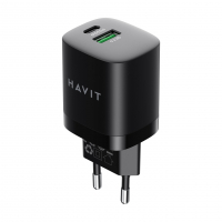 Мережевий зарядний пристрій HAVIT GaN 30W USB+USB-C HV-UC30, black