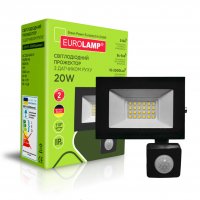 Світлодіодний прожектор Eurolamp з датчиком руху LED SMD 20W 6500К IP65 чорний LED-FL-20/65(sensor)