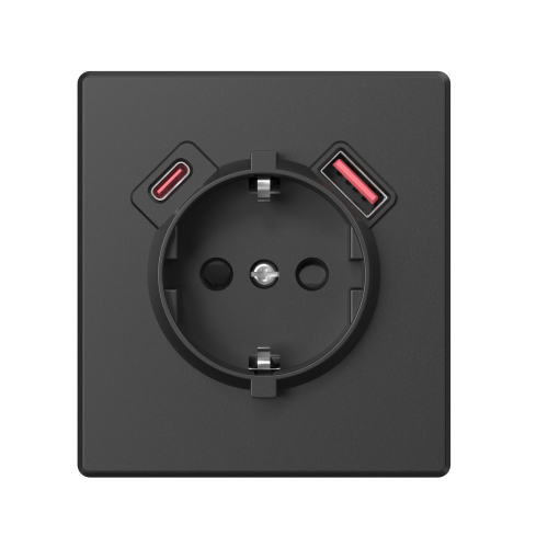 Розетка Videx Nota USB-A + USB-C 20W одинарная с заземлением черная VF-NT-SK1GUC-BL
