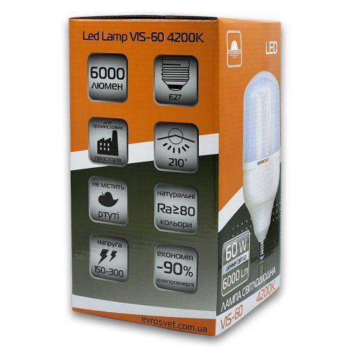 Світлодіодна LED лампа Євросвітло 60W Е27 + Е40 4200K (VIS-60-E40) 000042334