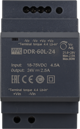 Изолированный DC/DC-преобразователь Mean Well на DIN-рейку 60W 2.5A 24V DDR-60L-24